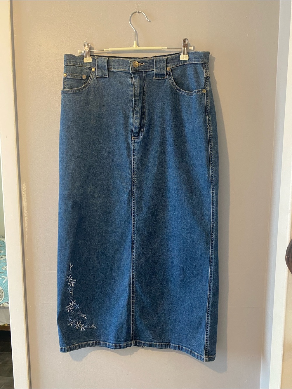 Vintage Long Denim Skirt Tradition Country Embroidered Cottagecore Women’s 10